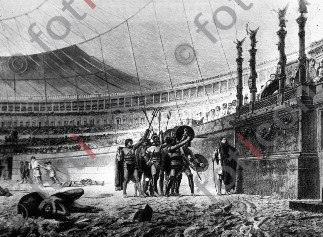 Galdiatoren huldigen dem Kaiser | Gladiators pay tribute to the Emperor - Foto foticon-simon-107-040-sw.jpg | foticon.de - Bilddatenbank für Motive aus Geschichte und Kultur